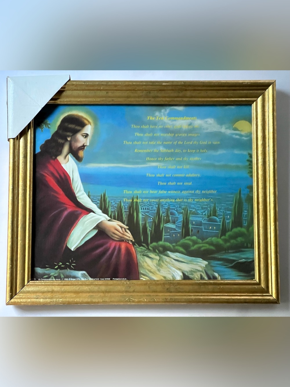 Faith-Inspired Art Print in Blue and Red with The Ten Commandments